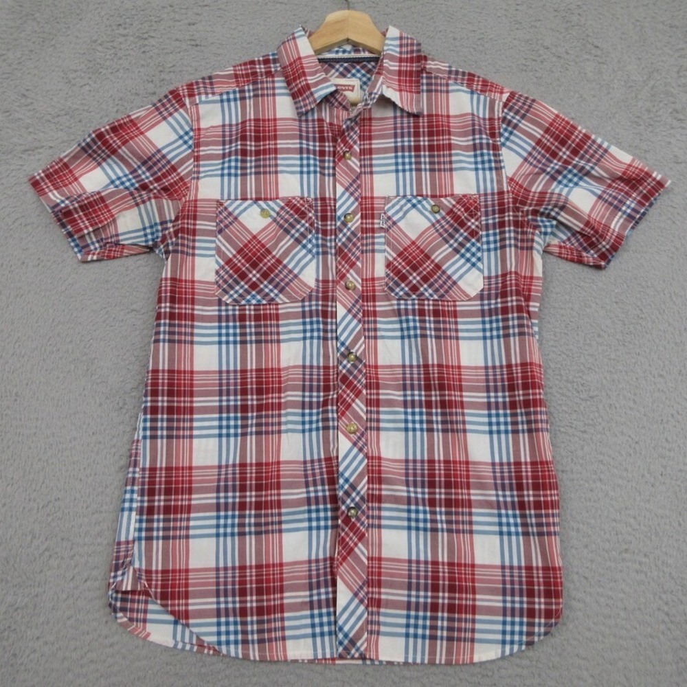 Vintage Levis Shirt Men S Red Blue White Plaid Preppy Americana Outdoorsy Casual